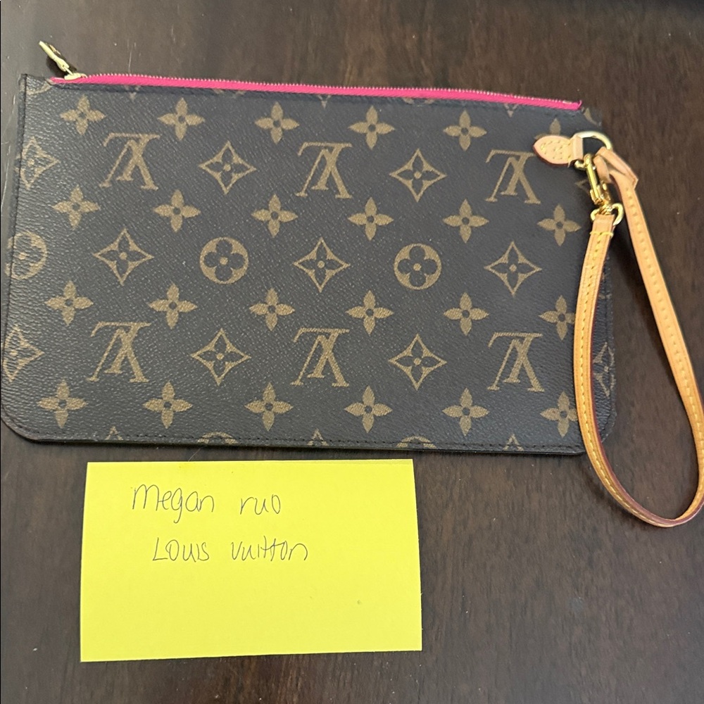 Louis Vuitton Brown Monogram Wristlet with Tan Strap